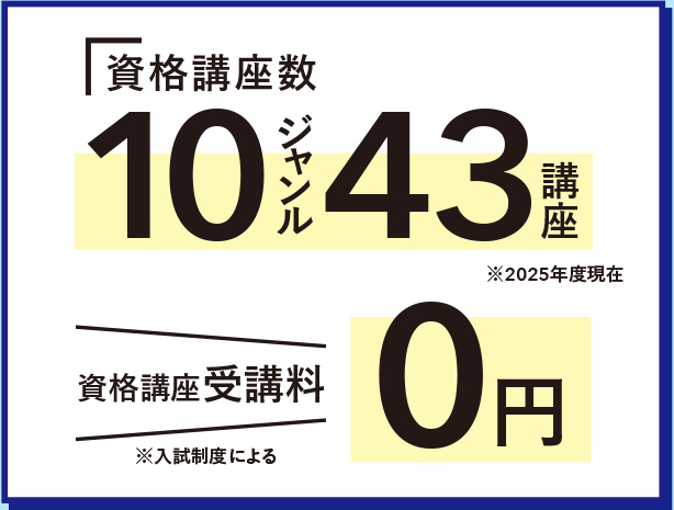 資格講座数10ジャンル43講座 資格講座受講料0円